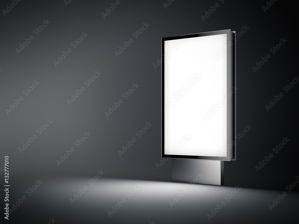 Silver billboard with white screen in the dark. 3d rendering Silver billboard with white screen in the dark. 3d rendering