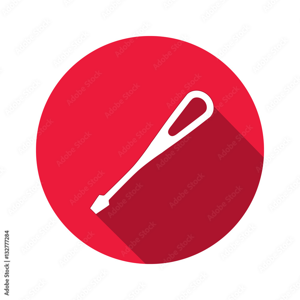 Tool icon. Screwdriver, turnscrew instrument. Industrial, fixing, support hardware service symbol. White sign on round red flat button. Vector Tool icon. Screwdriver, turnscrew instrument. Industrial, fixing, support hardware service symbol. White sign on round red flat button. Vector