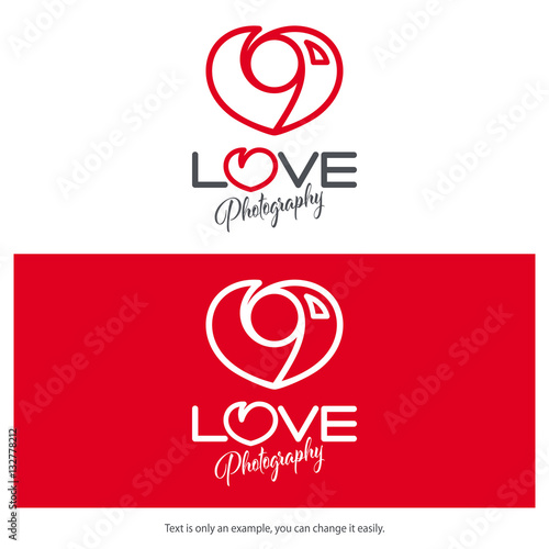 Love photography logo design. Minimal camera icon heart shaped.
