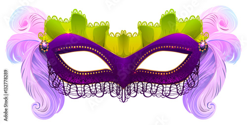 Purple carnival mask with feathers