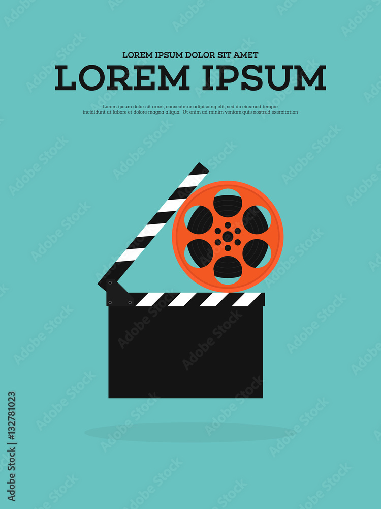 Fototapeta premium Movie film reel and filmstrip vintage poster vector illustration