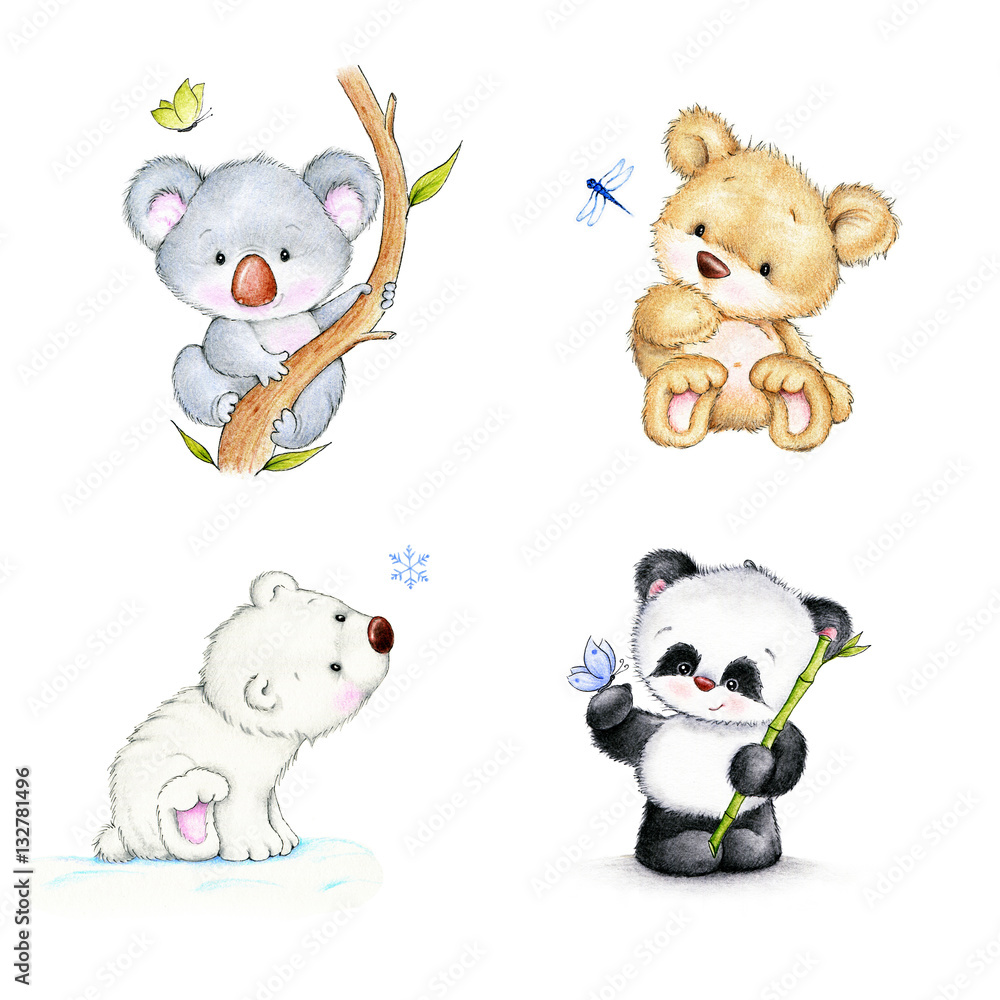Set of bears - koala, panda, polar bear, Teddy bear