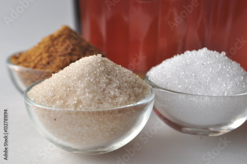 Alternative sweeteners and sugar substitutes - coconut bud sugar, xylitol, cane sugar, maple syrup and honey
