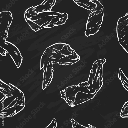 Chicken wing pattern including seamless on a black background. C