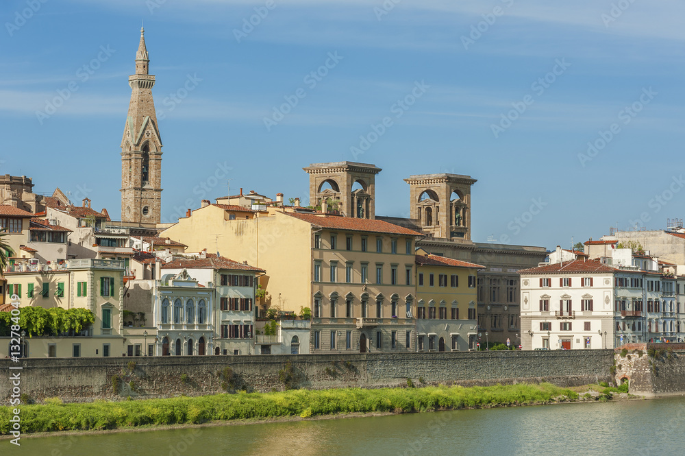 Embankment of the River Arno in City Florence, Tuscany, Italy