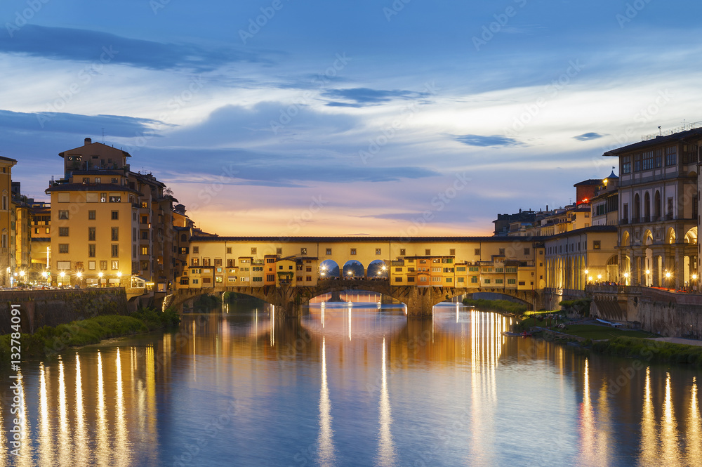 Ponte Vecchio - the bridge-market in the center of Florence, Tuscany, Italy