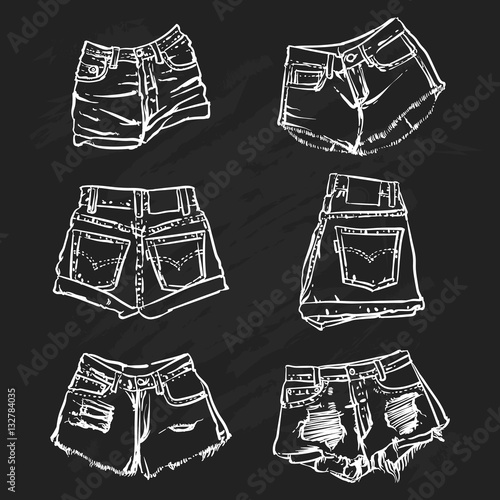 Hand drawn vector Lady fashion accessories on a black background