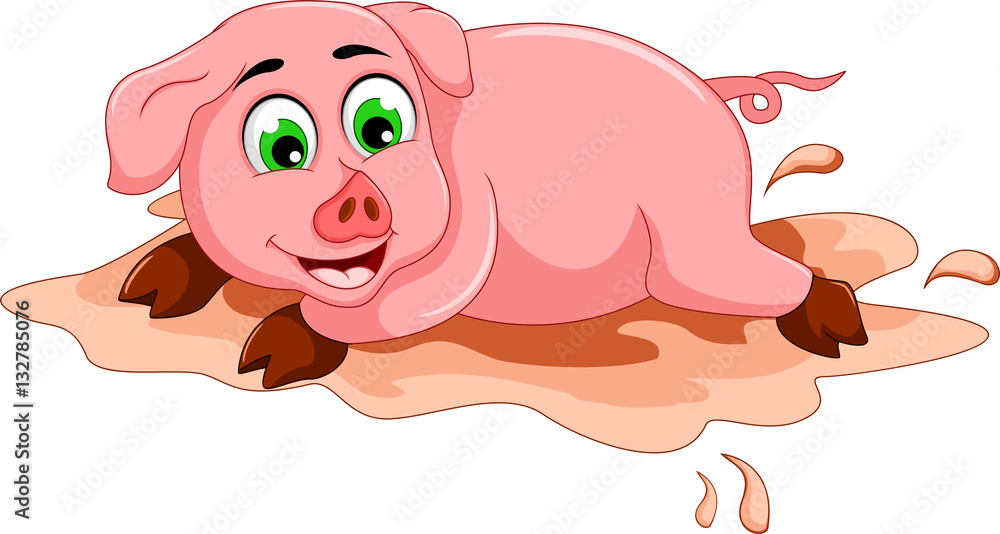 funny pig cartoon playing in mud puddle funny pig cartoon playing in mud puddle