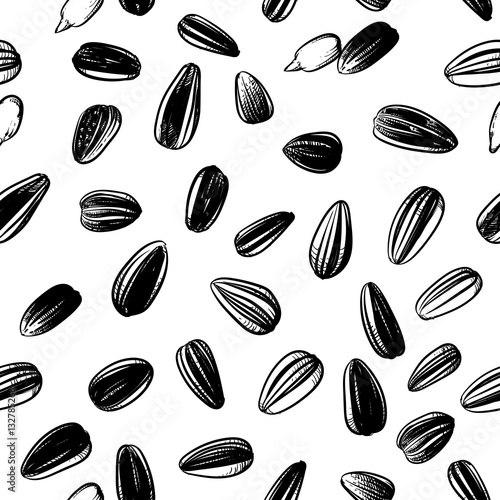 Sunflower seed pattern including seamless on white background. H