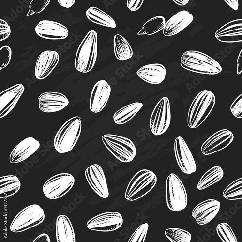 Sunflower seed pattern including seamless on black background. H