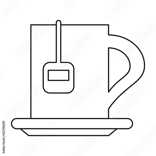 cup tea hot break office work outline vector illustration eps 10