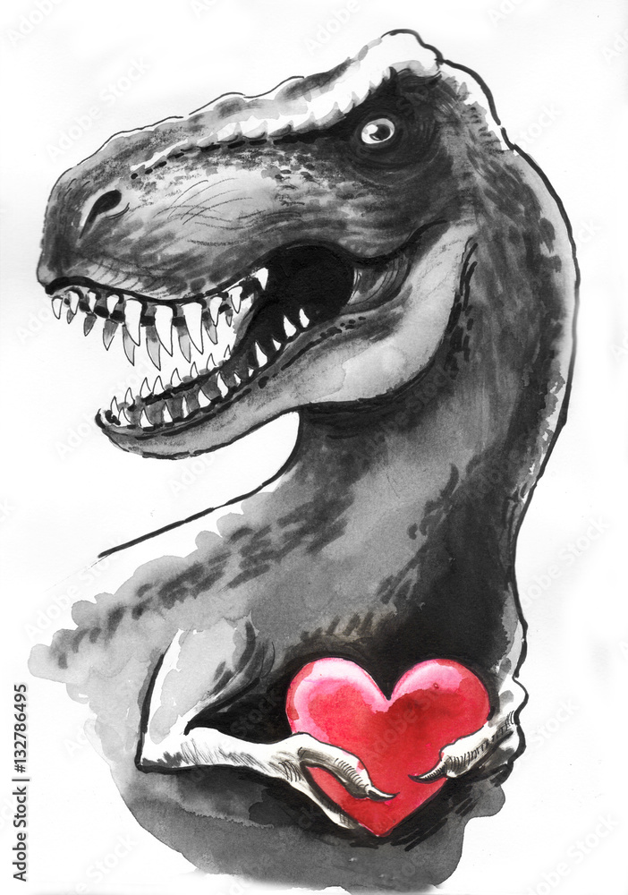 Naklejka premium T Rex with heart