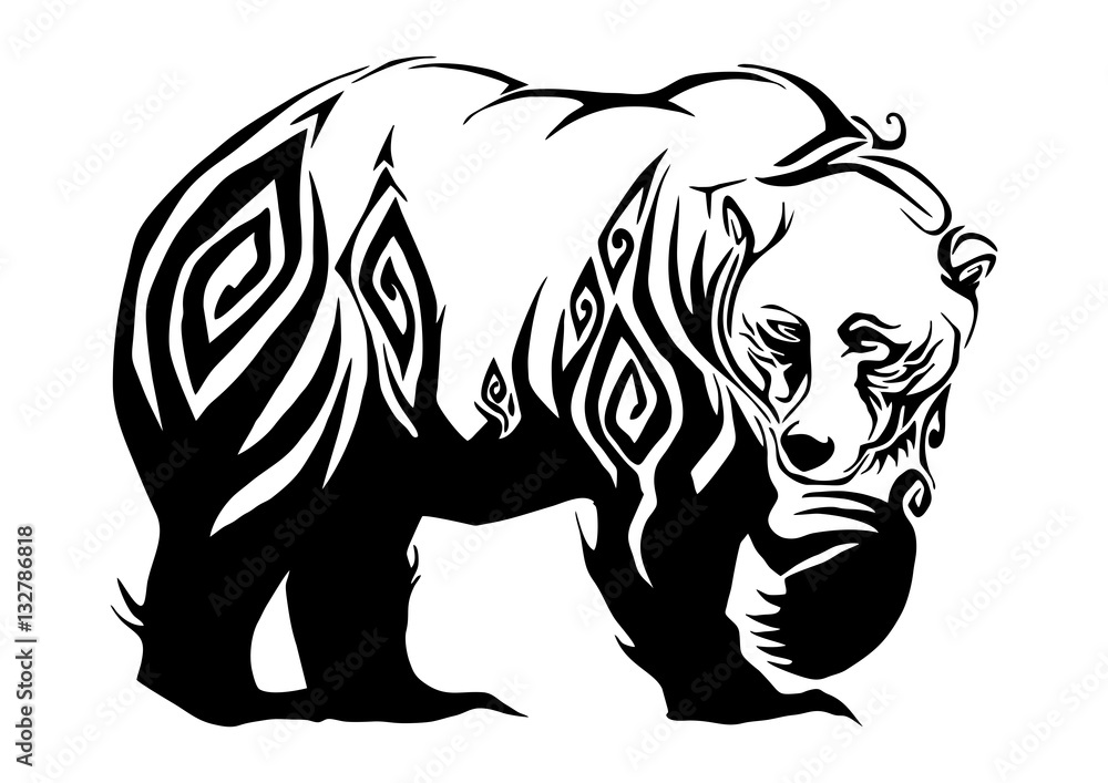 Silhouette ferocious bear walking tribal design for tribal tattoo vector