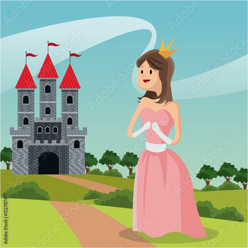 princess path castle landscape vector illustration eps 10