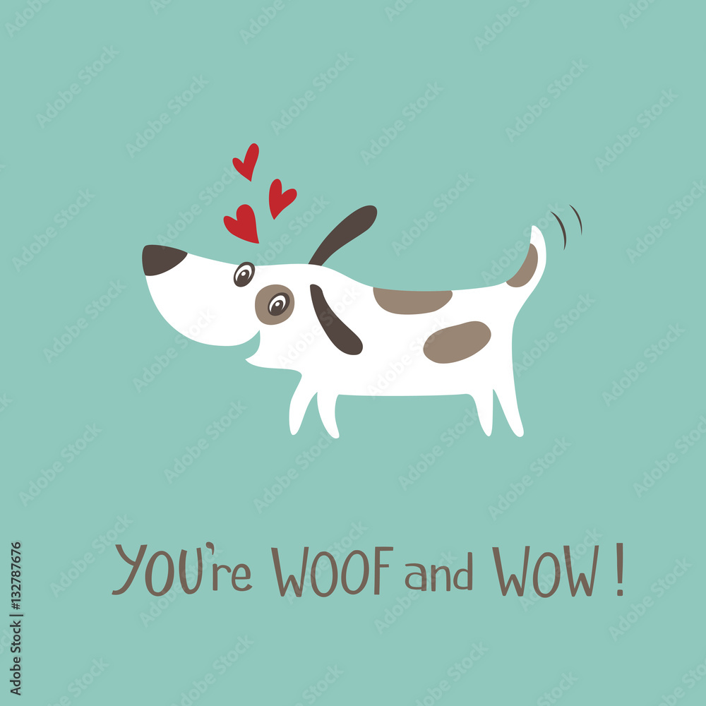 Valentine's day card with happy and funny dog. Valentine's day card with happy and funny dog.