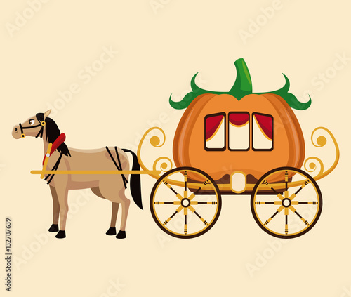 beautiful pumpkin carriage horse fantastic tale vector illustration eps 10