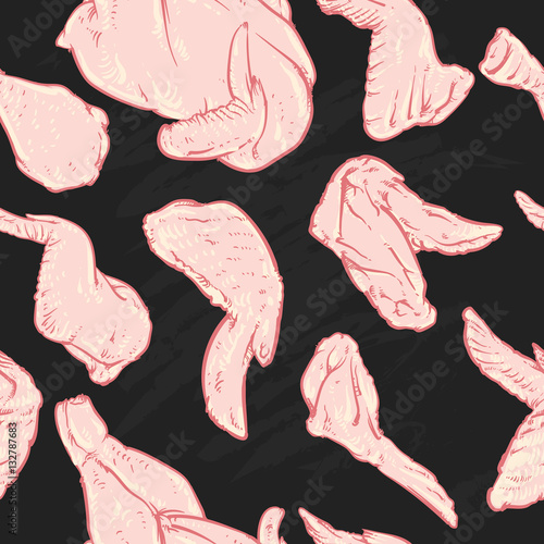 Chicken meat pattern including seamless on black background.