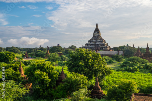 Shwesandaw pagoda and temples in the morning  Bagan ancient city