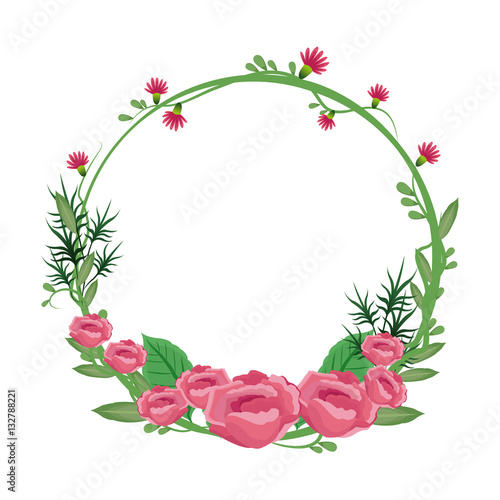 flower round frame wreath roses flowery vector illustration eps 10