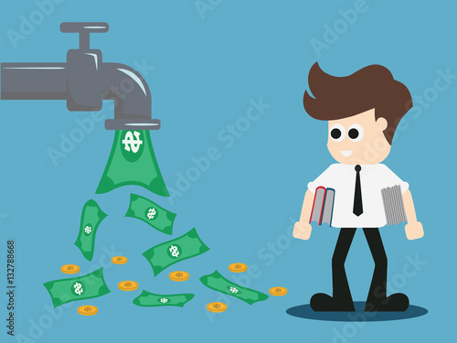 open money from faucet. Vector illustration.