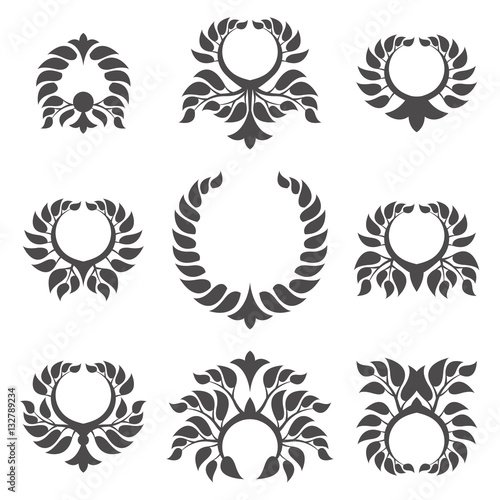 Set of abstract foliate element. Laurel wreath.