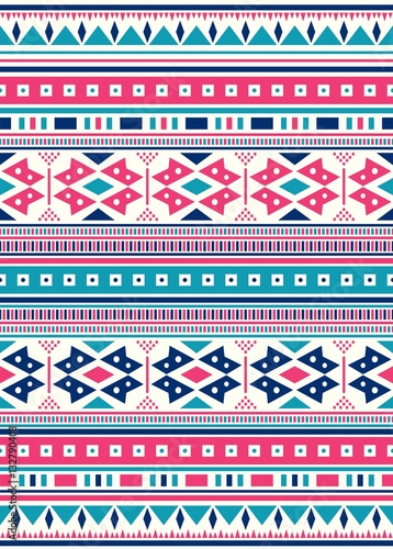 Seamless Ethnic pattern textures. Pink & Navy colors. Navajo geometric print. Rustic decorative ornament. Abstract geometric pattern. Native American pattern. Ornament for the design of clothing