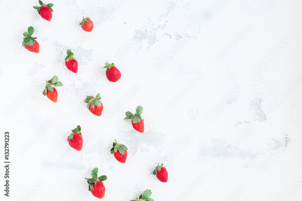 Fresh strawberry on white background. Flat lay, top view Fresh strawberry on white background. Flat lay, top view