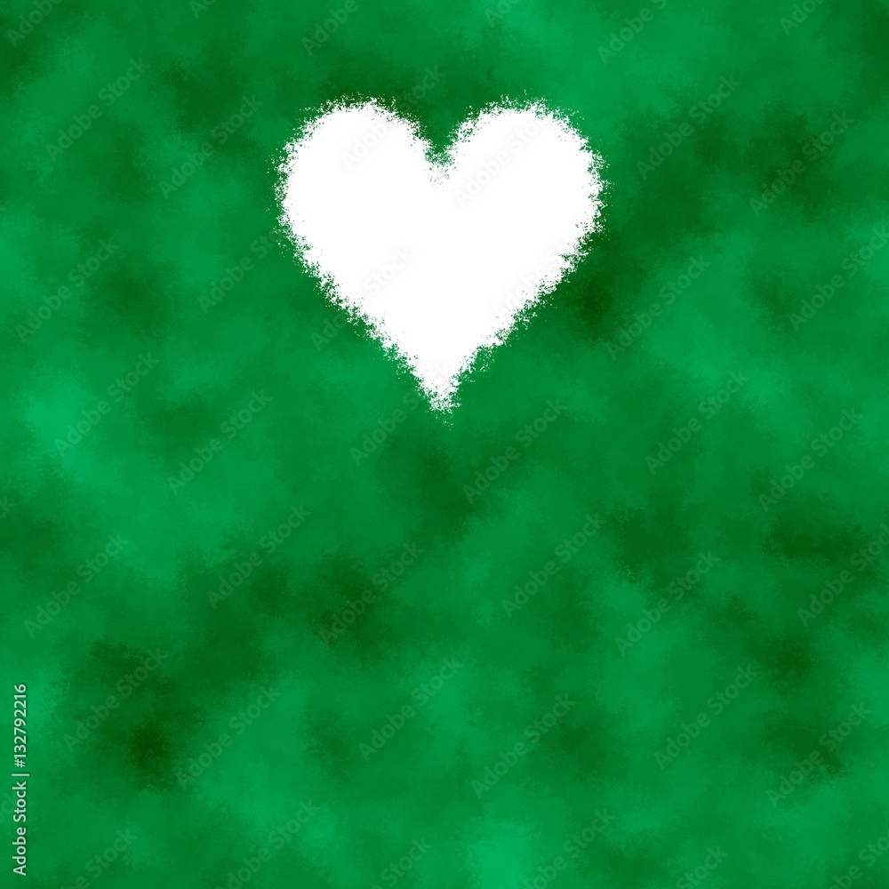 Green abstract diffuse cloudy image with white heart shape Green abstract diffuse cloudy image with white heart shape