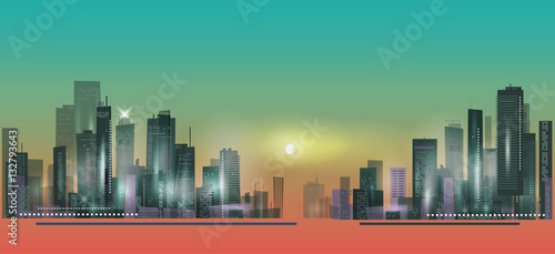 City panorama at sunset
