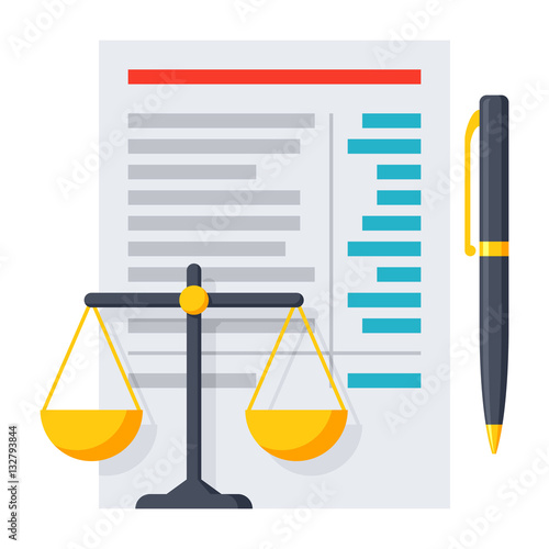 Balance sheet report with scales and pen