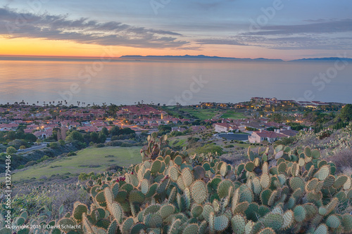 Sunrise over the Pacific Ocena viewed from Rancho Palos Verdes California