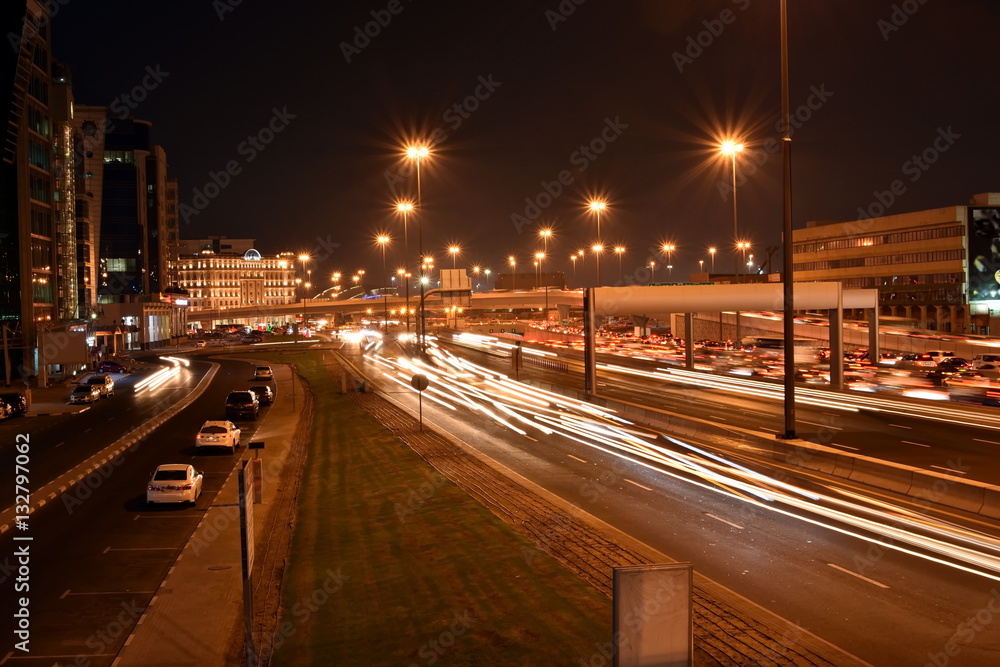 Heavy traffic in Dubai-Sharjah road, Al Ittihad road in rush hour, Dubai, United Arab Emirates
