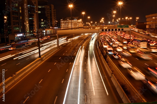 Heavy traffic in Dubai-Sharjah road, Al Ittihad road in rush hour, Dubai, United Arab Emirates photo