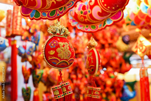 Chinese red decorations. Traditional Chinese new year decorations. © keymetric