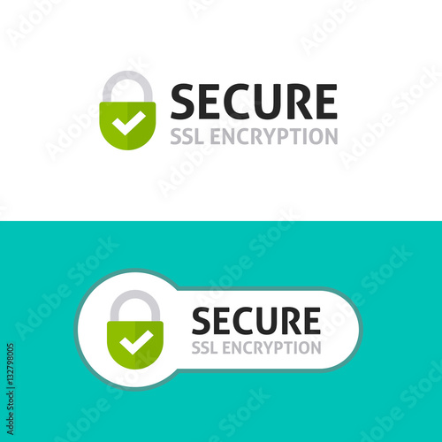 SSL secure https connection icon vector illustration isolated on white background, flat style secured website ssl shield symbols, protected safe data encryption technology, certificate privacy sign photo