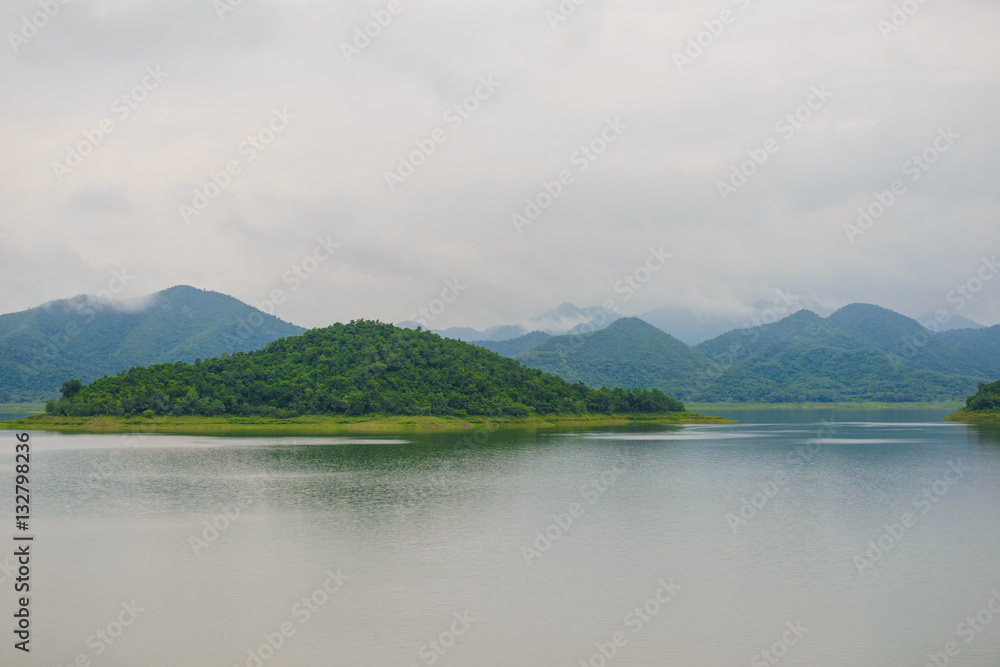 Landscape Natrue and a water mist at Kaeng Krachan Dam.