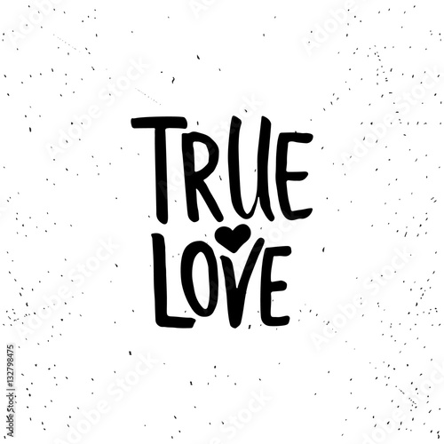 True love - lettering Valentines Day calligraphy phrase isolated on the background. Fun brush ink typography for photo overlays  t-shirt print  flyer  poster design