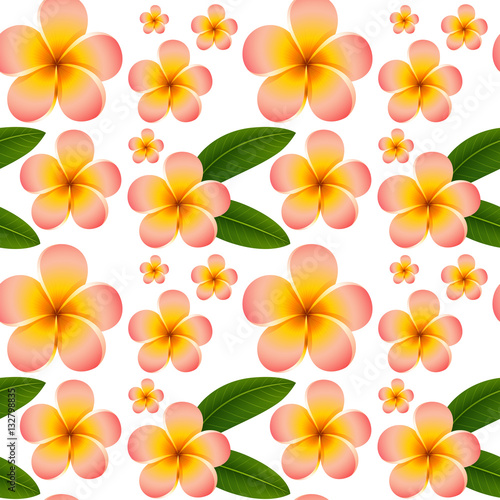 Seamless background with pink plumeria flowers