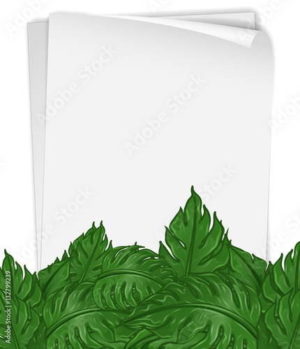 Paper template with green leaves