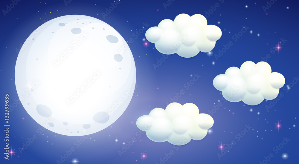 Scene with full moon and clouds Scene with full moon and clouds