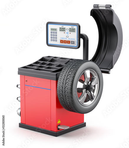 Wheel balancing machine on white background