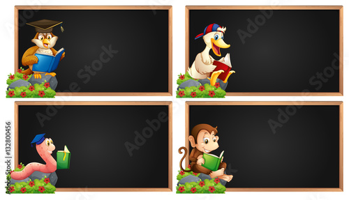 Board template with animals reading book