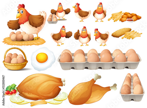 Chicken and different types of chicken products