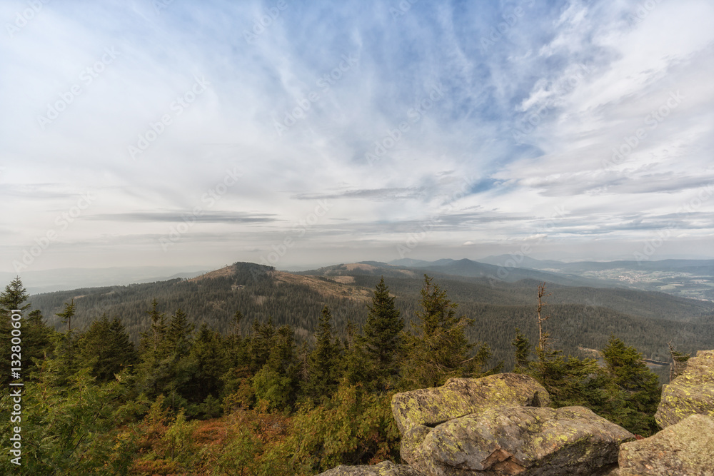 Naklejka premium Ausblick, Aussicht vom großen Arber in Bayern