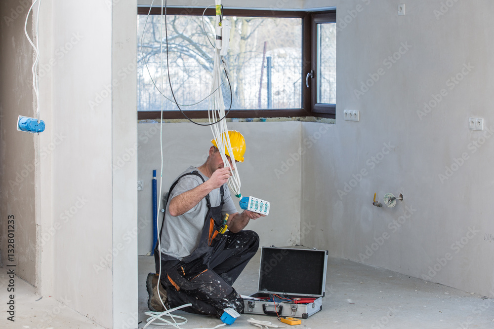 Electrician working , close-up of Electrician work