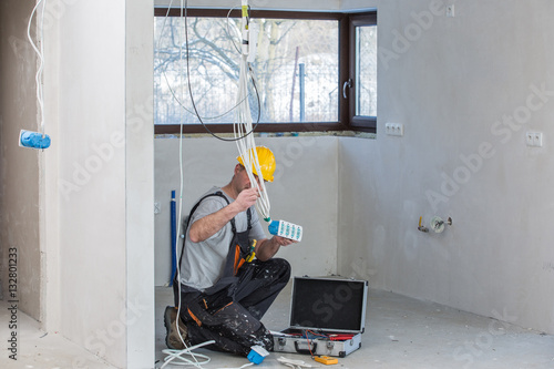 Obraz na płótnie Electrician working , close-up of Electrician work
w salonie