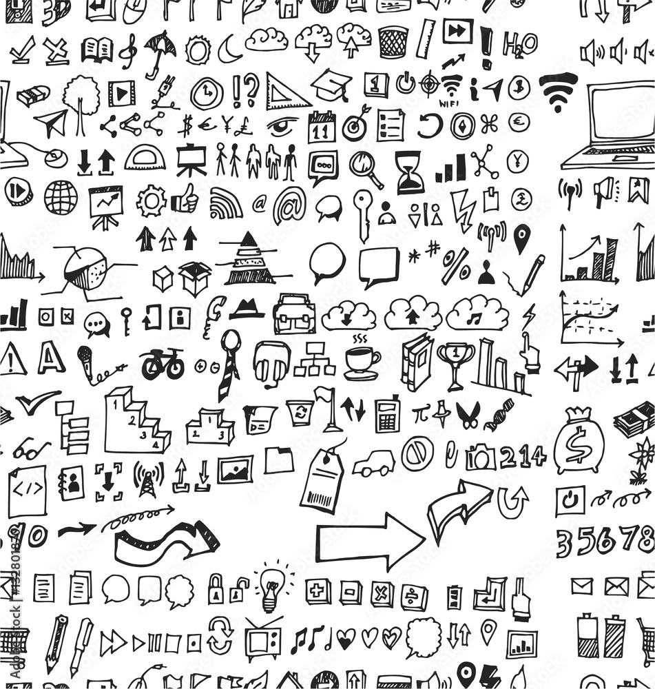 Hand drawn seamless doodle pattern with business symbols Hand drawn seamless doodle pattern with business symbols