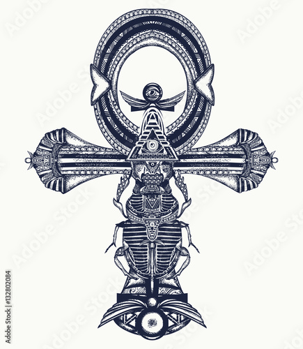 Ankh tattoo, ancient egyptian cross t-shirt design