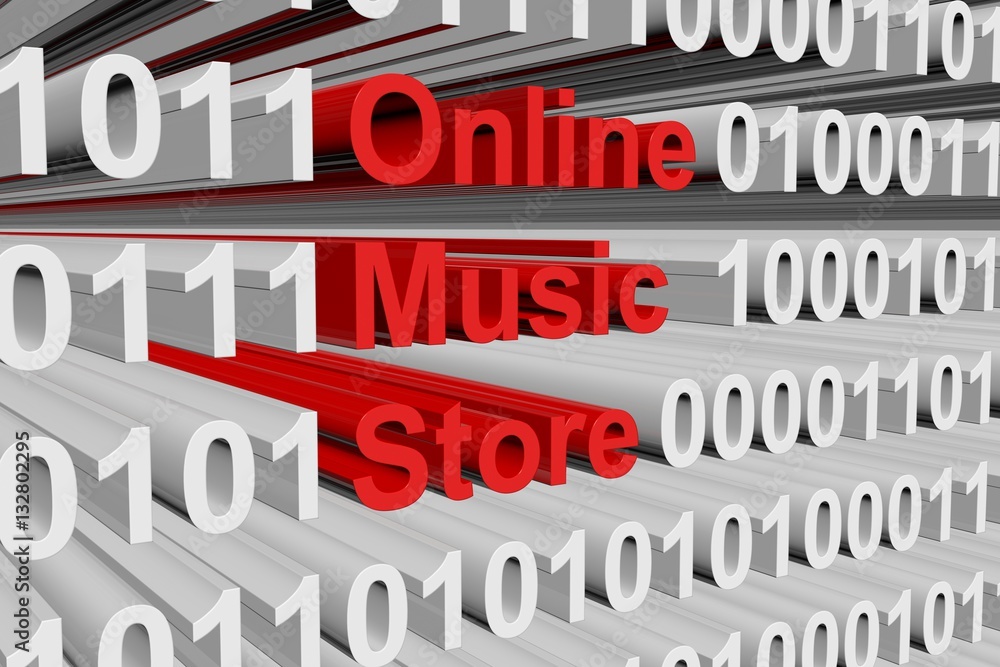 Online music store in the form of binary code, 3D illustration