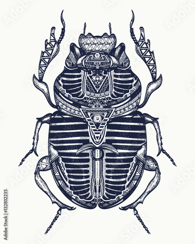 Scarab tattoo, ancient Egypt art. Spiritual symbol of pharaoh